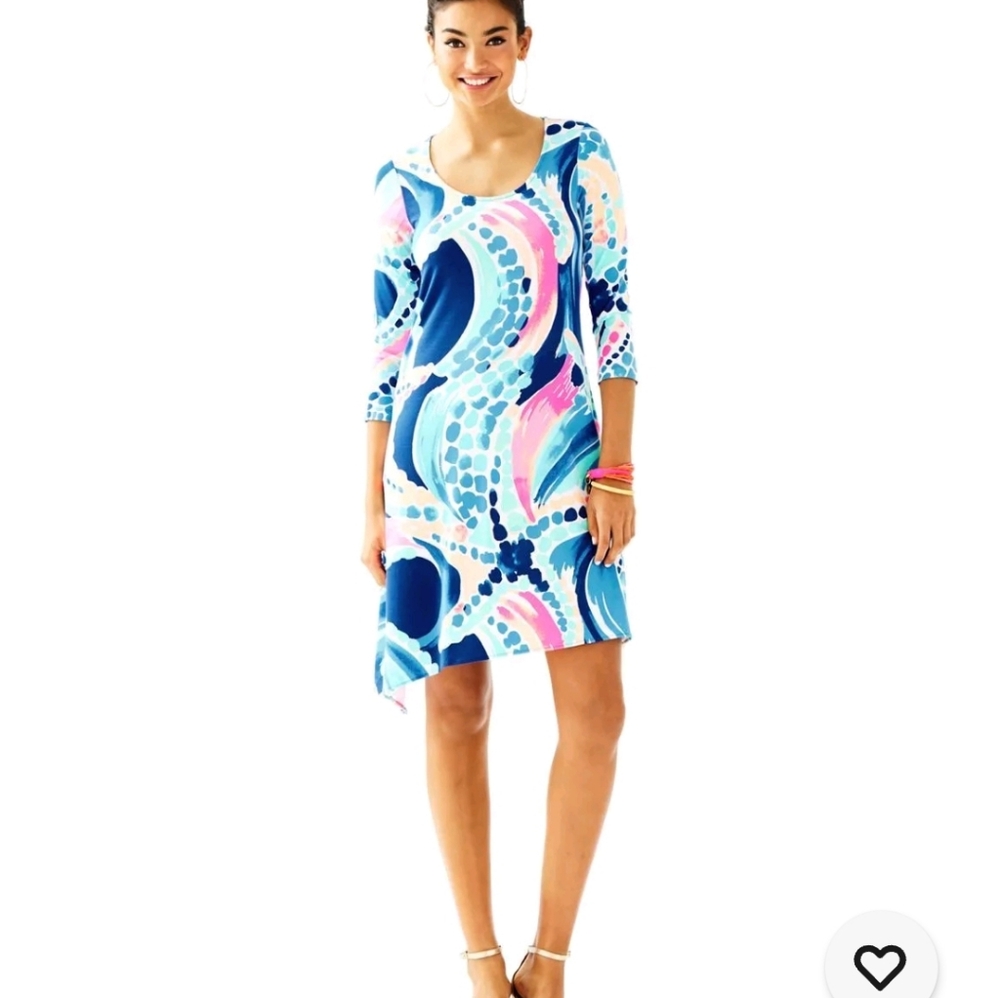 Lilly Pulitzer Ariana Ocean Jewel Multi Asymmetric Jersey Swing Dress